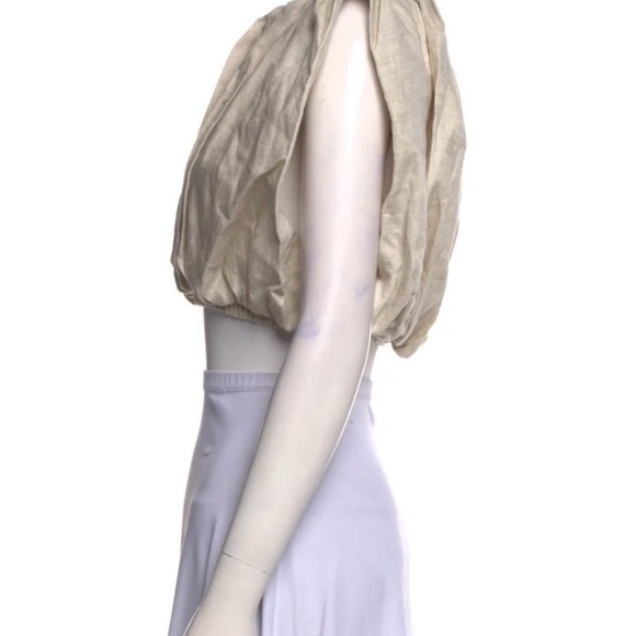 Nonchalant Cream Linen Crew Neck Crop Top - Picture 5 of 5